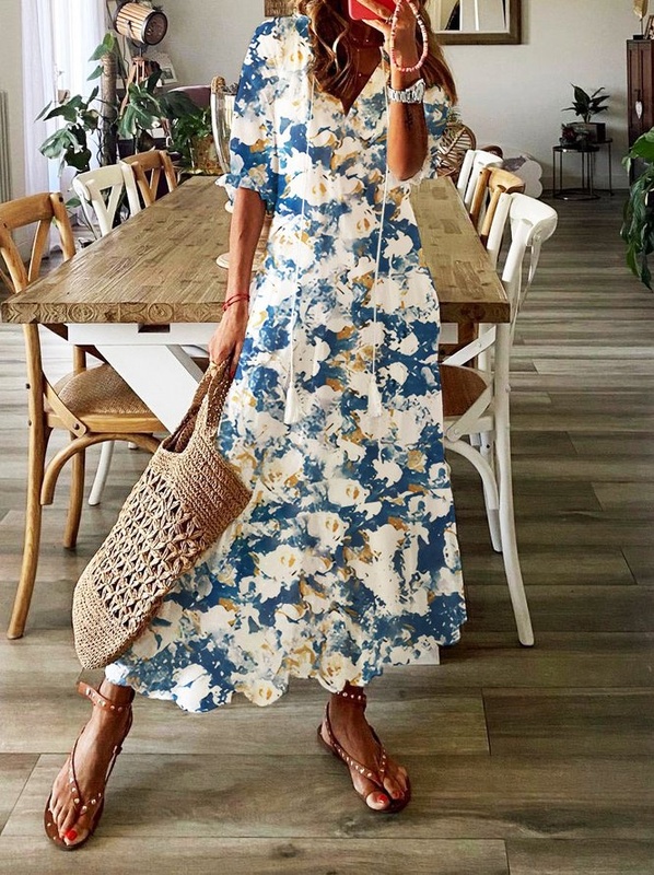 V Neck Loose Casual Jersey Dress