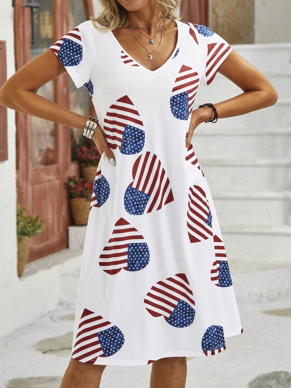 Casual Flag Short Sleeve Knit Dress
