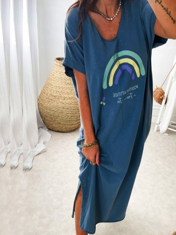 Short Sleeve Cotton Blend Knitting Dress