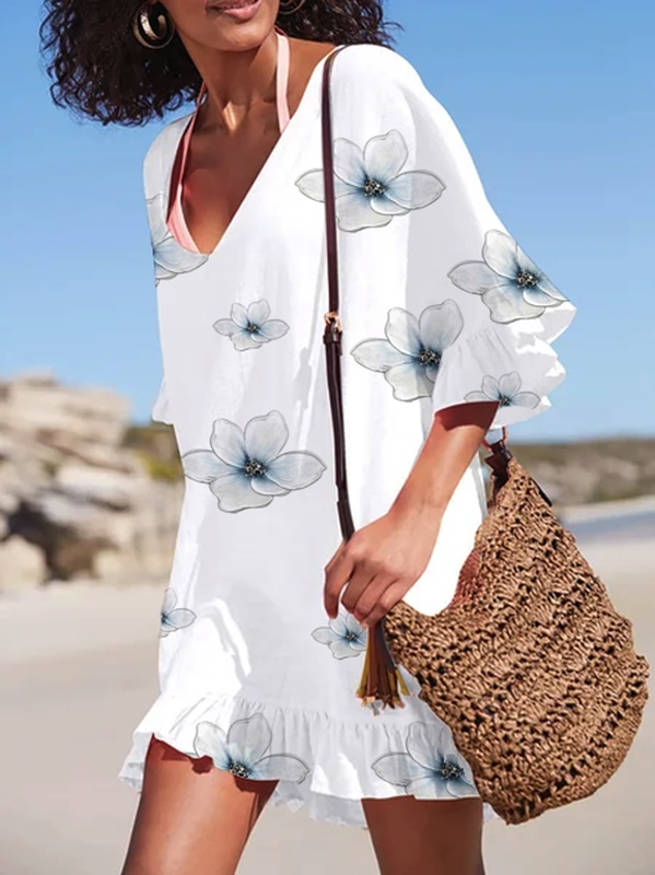 Crew Neck Short Sleeve Boho Weaving Dress