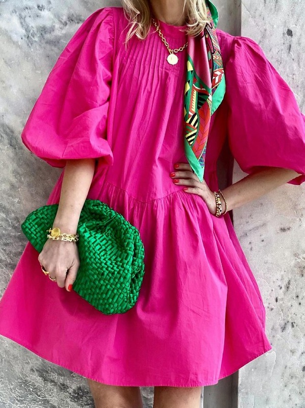 Boho A Line Balloon Sleeve Weaving Dress