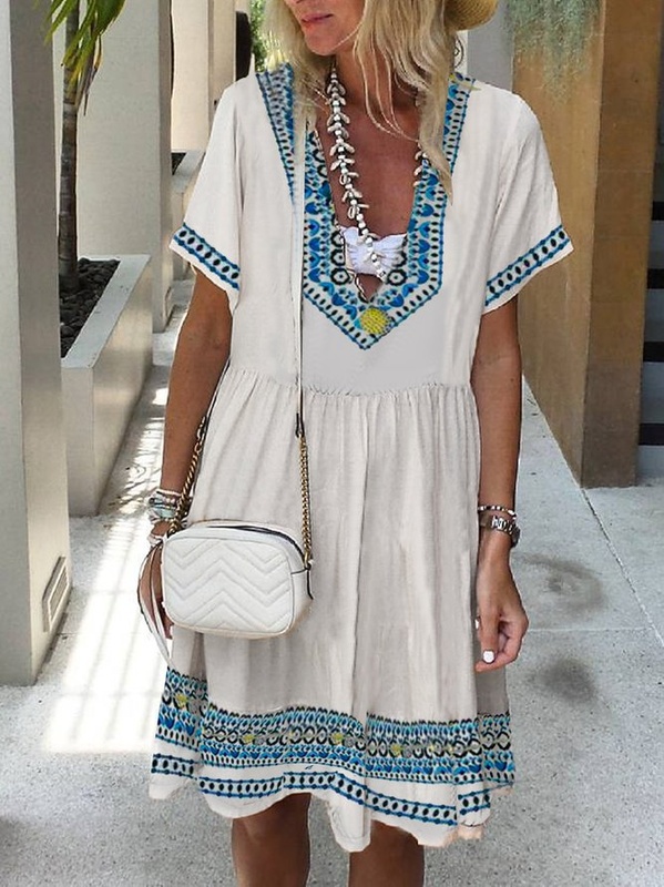 Casual Short Sleeve Weaving Dress