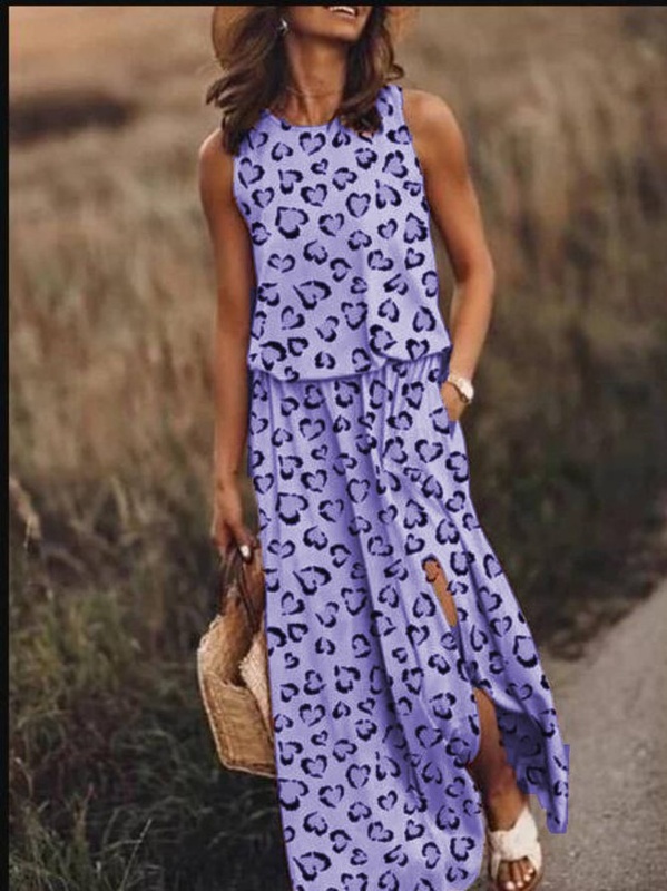 Pink Holiday Leopard Print Cotton Blend Round Neck Knitting Dress