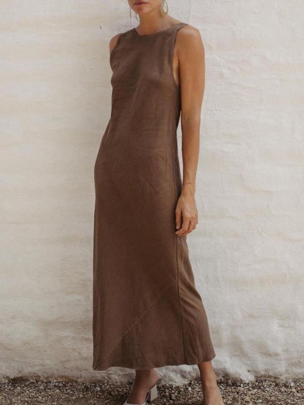 Plus Size Casual Round Neck Sleeveless SolidDresses