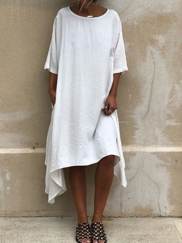 Casual Plus Size Short Sleeve Weaving Dress