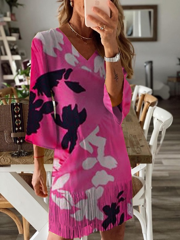 3 4 Sleeve A Line Weaving Dress