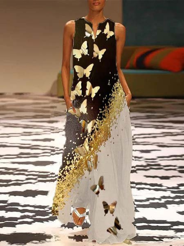 Cotton Blend Shift V Neck Casual Weaving Dress