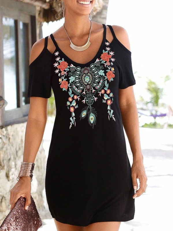 V Neck Loosen Short Sleeve Knit Dress