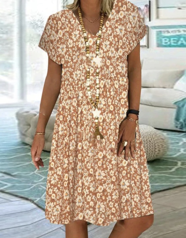 Plus size Casual Floral Short Sleeve Dress