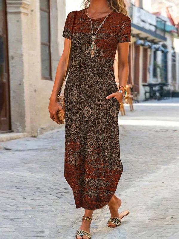 Tribal Geometric Printed Loosen Casual Long Dresses