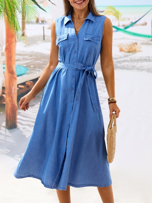 Casual lace up denim dress