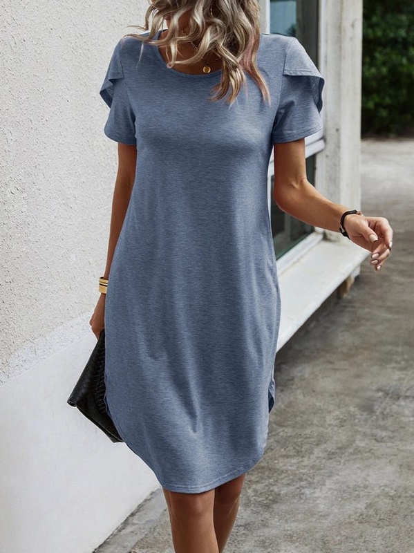 Casual Crew Neck Plain Dress