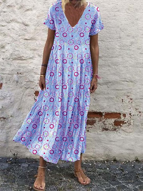 Floral Short Sleeve Weaving Dress