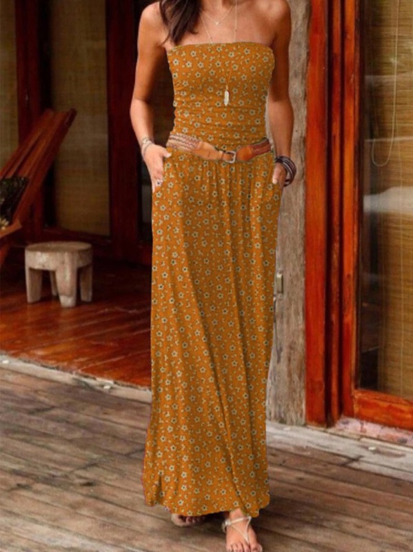 Printed Floral Sleeveless Boho Knitting Dress