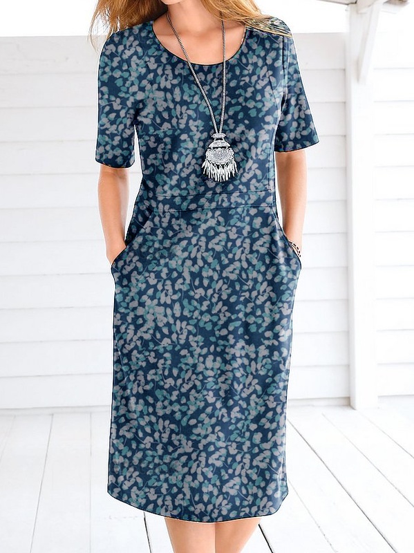 Summer Shift Short Sleeve Boho Floral Knitting Dress