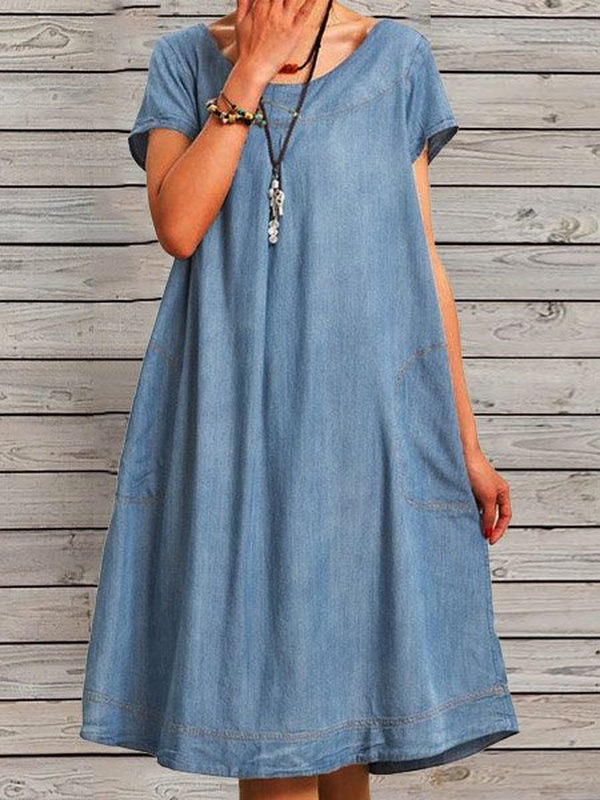 Casual Denim A Line Weaving Dress