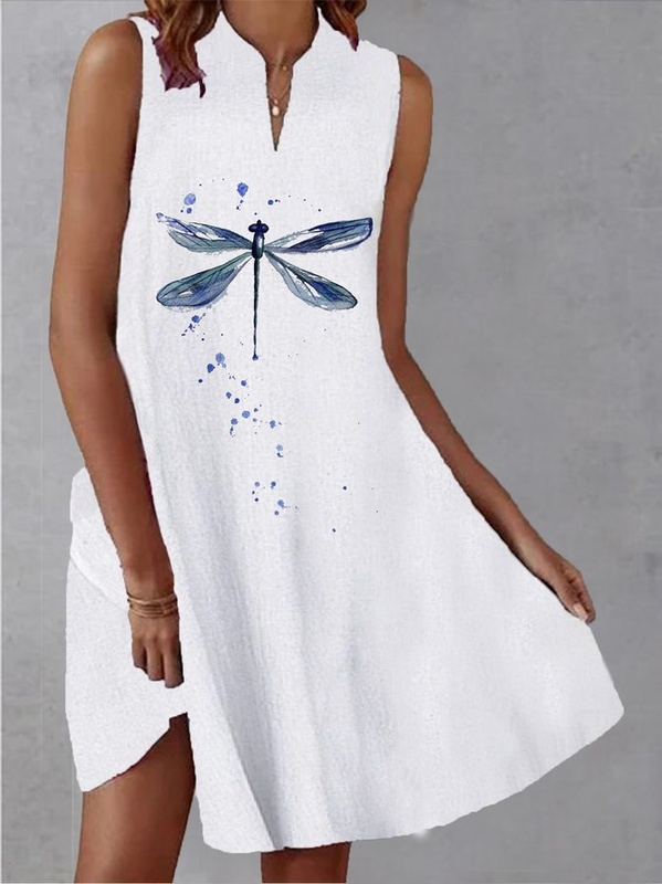 New Women Chic Vintage Boho Holiday Casual V Neck Animal Sleeveless Weaving Dress