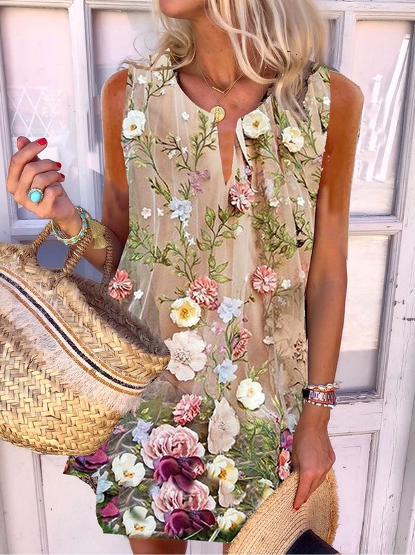 Sleeveless Mesh A Line Weaving Dress