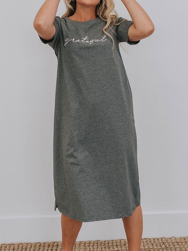 Casual Letter Polyester Cotton Shift Knitting Dress