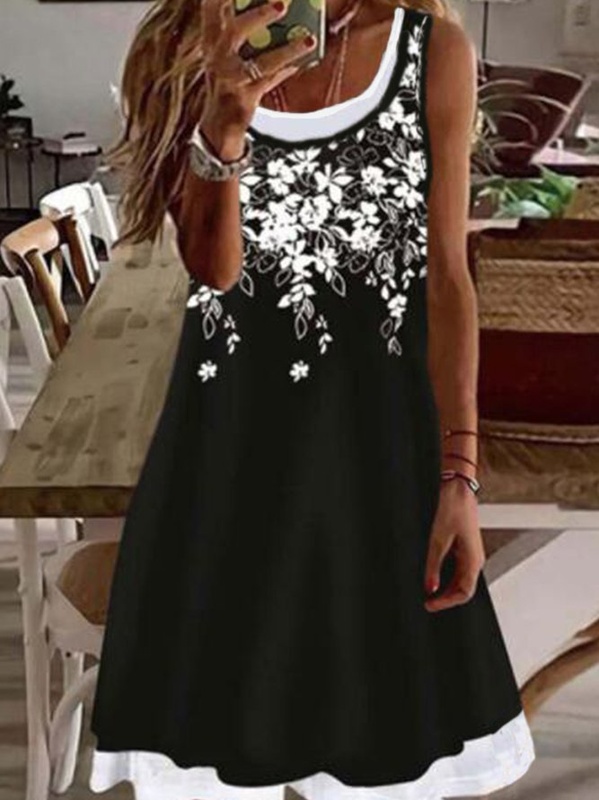 Crew Neck Cotton Blends Sleeveless Knit Dress