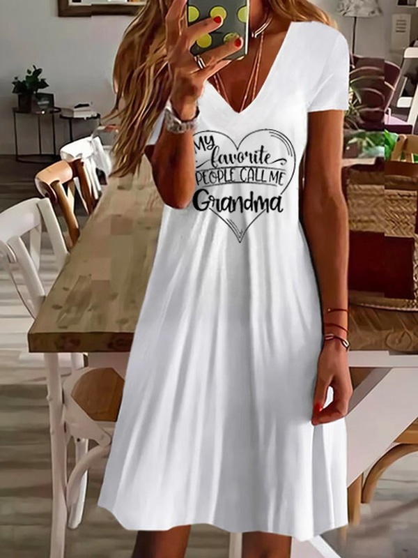 Casual Jersey Text Letters V Neck Dress