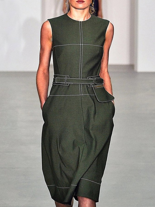 Vintage Elegant Plain Plus Size Sleeveless Crew Neck Casual Weaving Dress