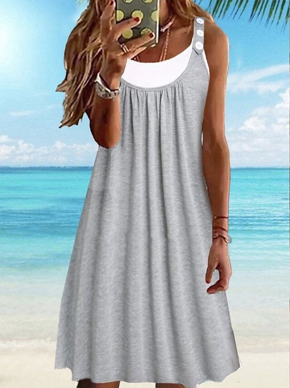 Plain Casual Buttoned Sleeveless Tank Dress