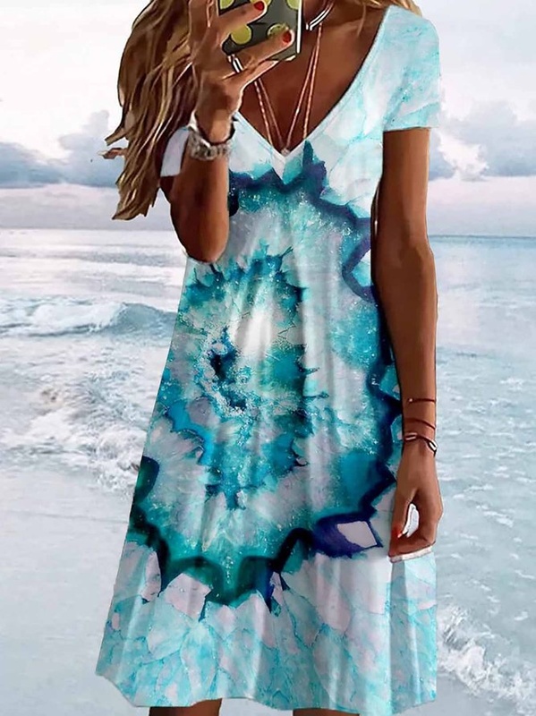 Loose V Neck Casual Sea Dress