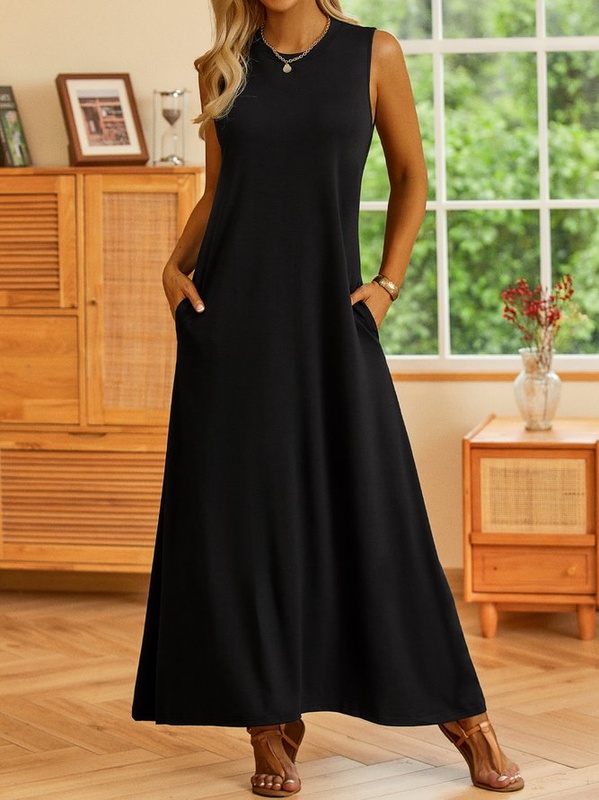 Round Neck Loosen Solid Knitting Dress