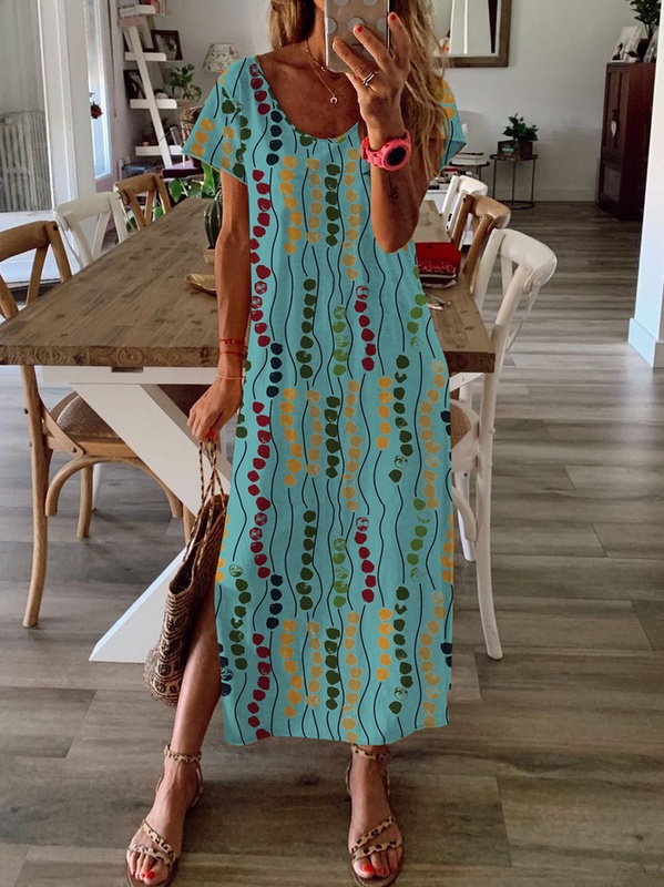 Womens Casual Knitted Shift crew neck Short Sleeve Dress