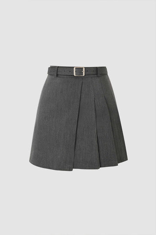 Pleated Mini Skirt With Belt