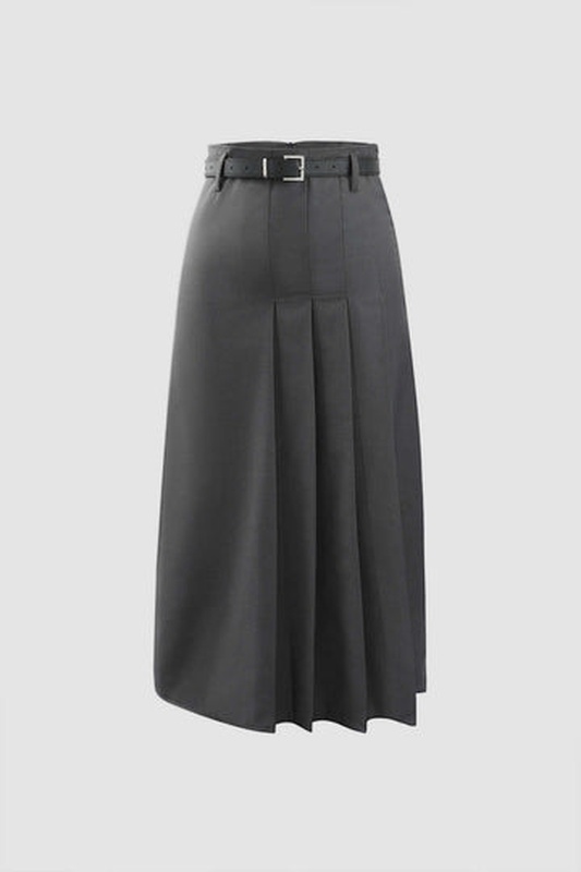High Waisted Pleated Skirt With Belt