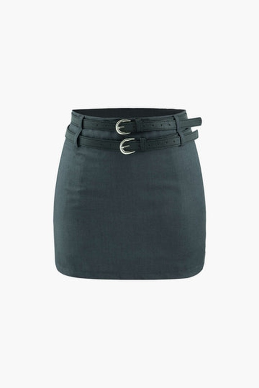 Double Belt Mini Skirt