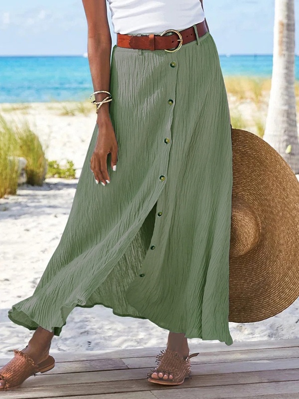 Summer Cotton And Linen Solid Color A line Skirt