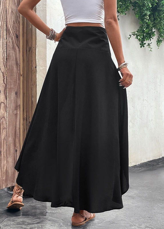 Black Asymmetry A Line Elastic Waist Skirt