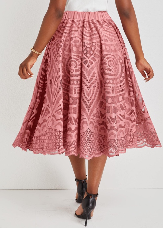 Pink Lace A Line Elastic Waist Skirt