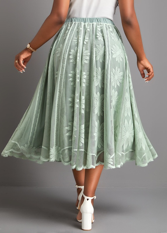 Light Green Lace A Line Elastic Waist Skirt