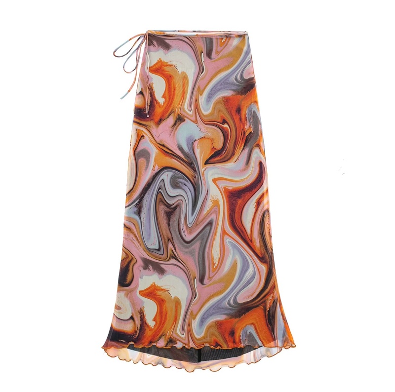 Orange Printed Long High Waist Skirt Solar Mamamoo