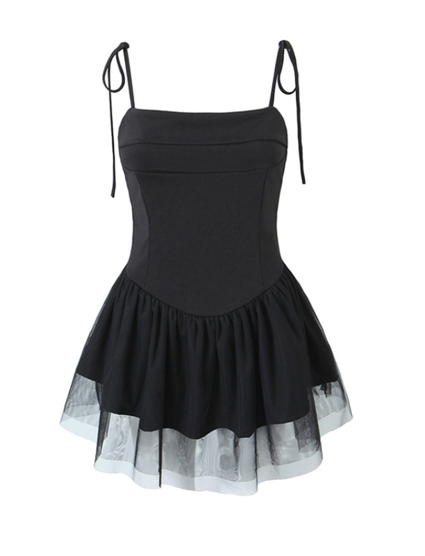 Black Puffy Lace Sling Dress Giselle Aespa