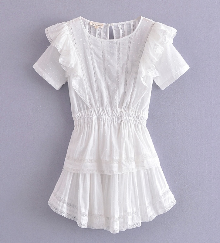 White Short Sleeves Ruffles Lace Dress Eunchae Le Sserafim