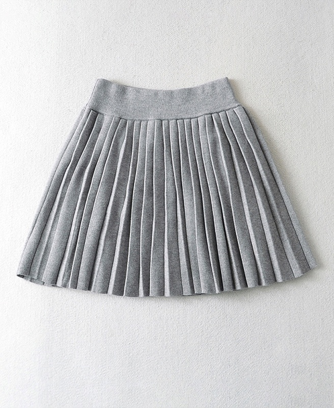 Grey Knitted Fine Pleats Skirt IU
