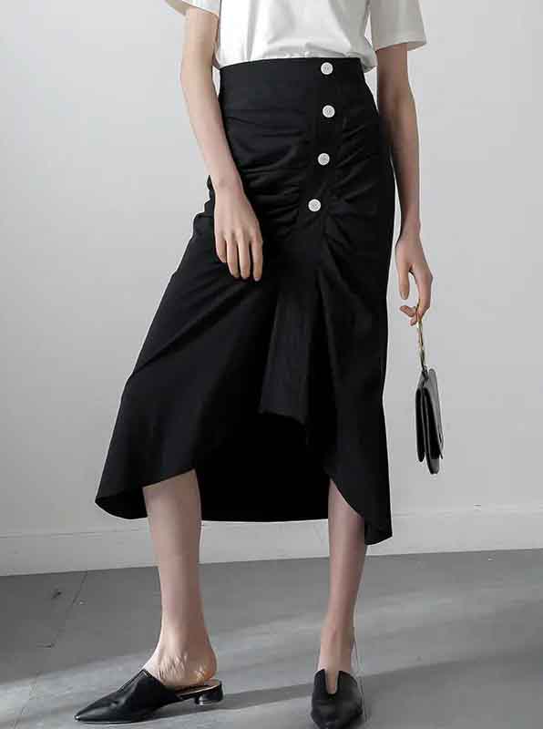 Black Pleated Striped High Waist Skirt Jisoo BlackPink