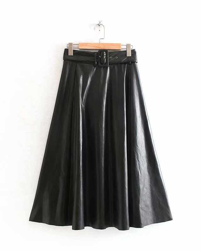 Black Synthetic Leather Midi Skirt Lia ITZY